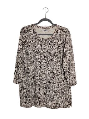 Lands’ End Cream and Brown Leopard Print Tunic Tee Size Large